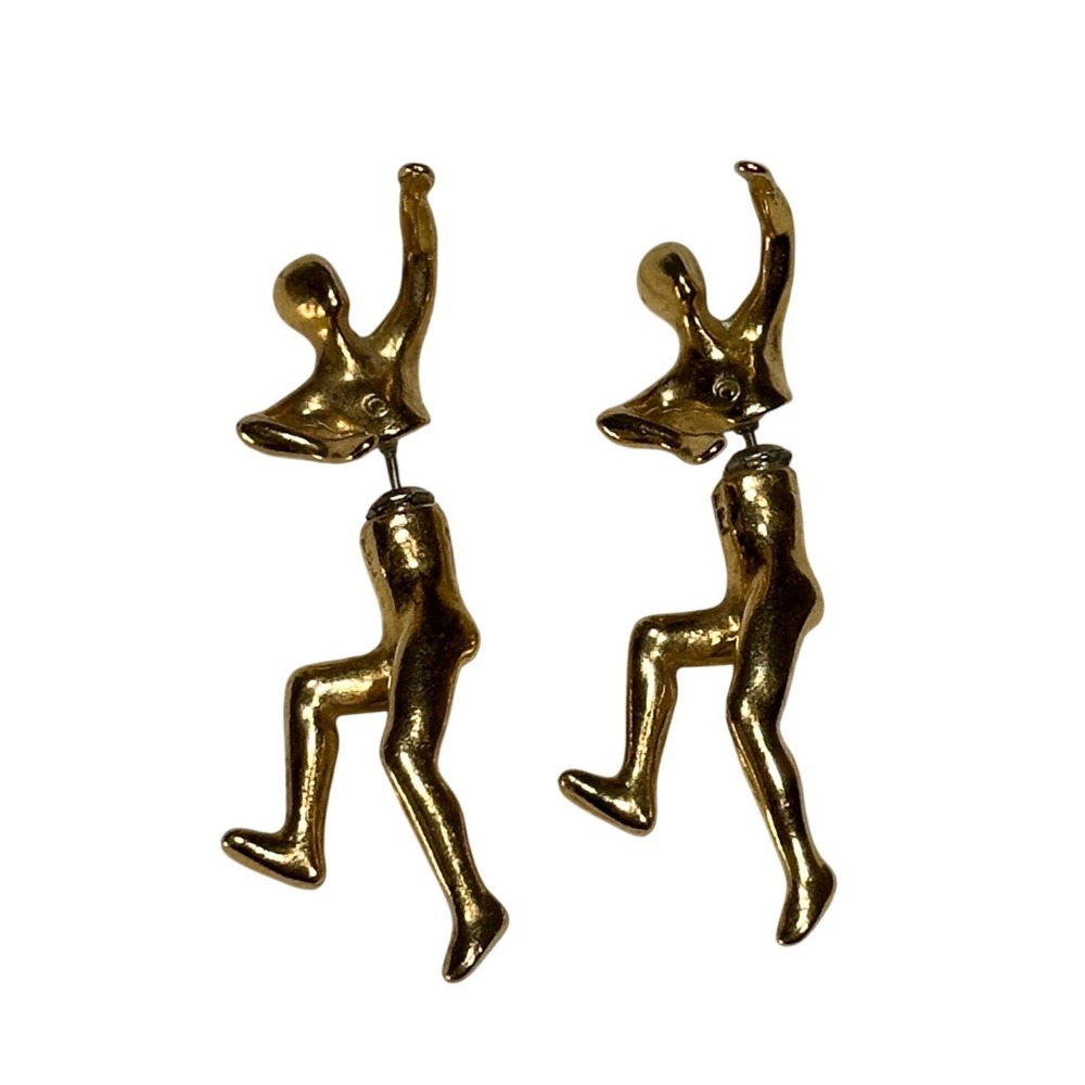 EBJ Gold Tone Human Figure Jacket Earrings Articulated Person Studs Statement
